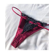 INTIMO SECRETS Embroidered Lace Thong – Seamless Satin T-Back G-String