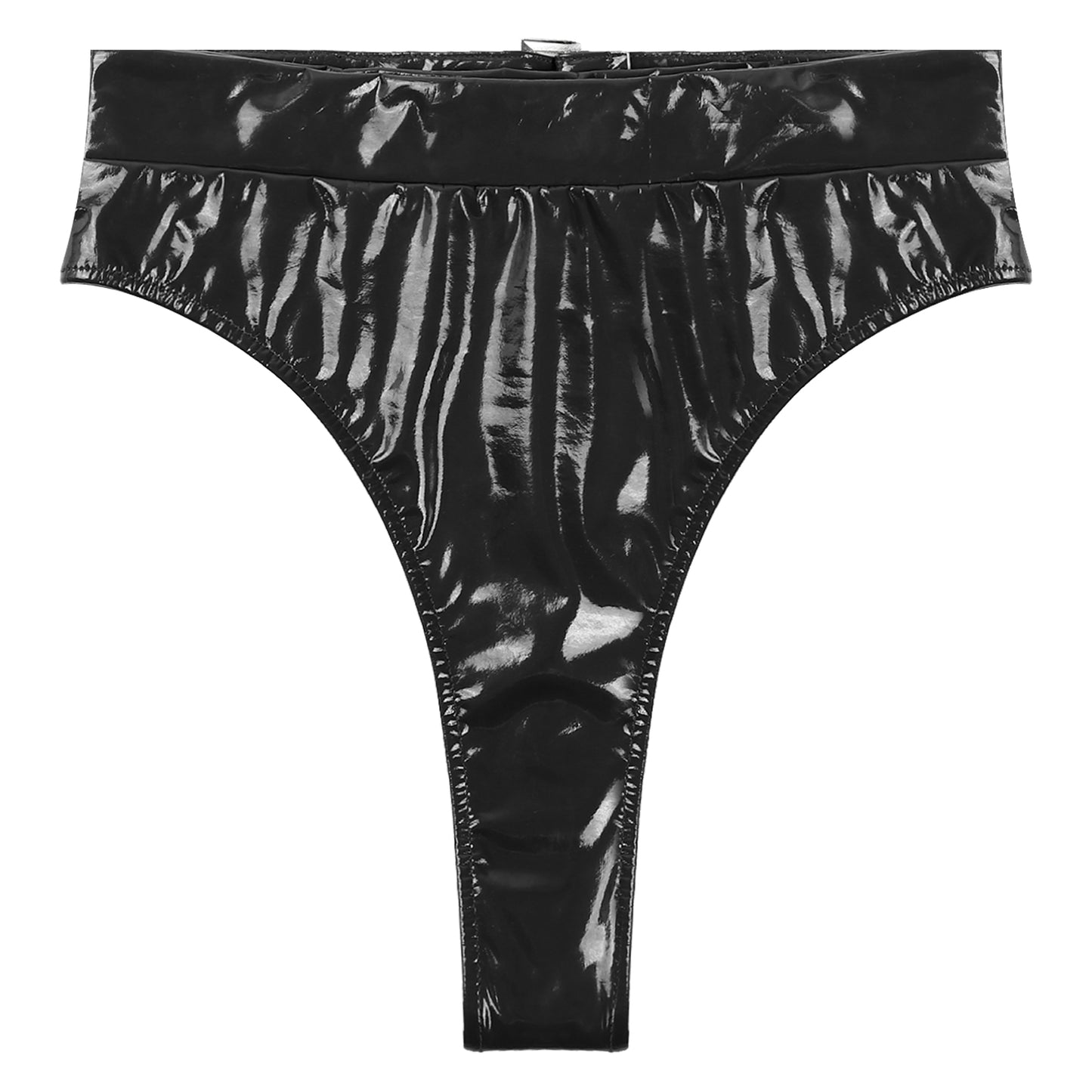 Womens Adult Sexy Thong Latex Panties Lingerie Wet Look Patent Leather Briefs Underwear Buckle Belted Pole Dance PVC Panties