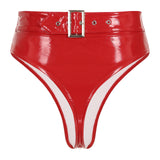 Womens Adult Sexy Thong Latex Panties Lingerie Wet Look Patent Leather Briefs Underwear Buckle Belted Pole Dance PVC Panties