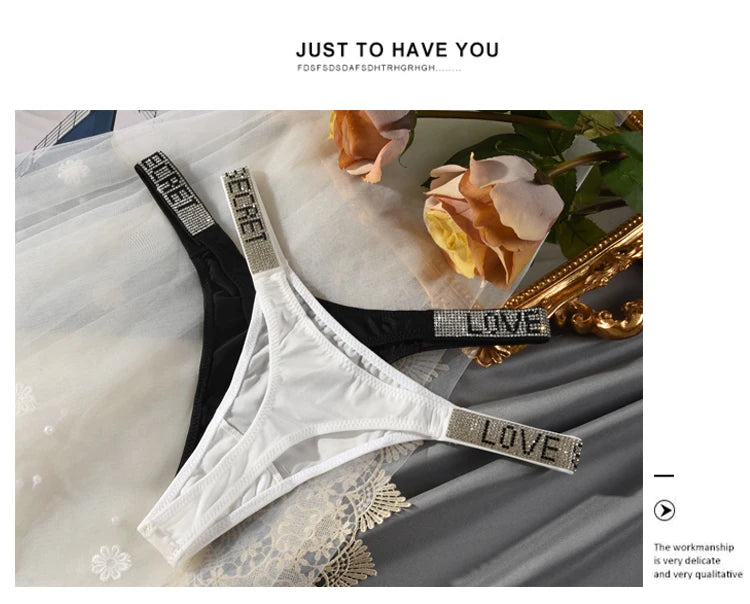 INTIMO SECRETS Rhinestone Thongs – Sexy Low-Waist G-String Underwear for Women S-XL