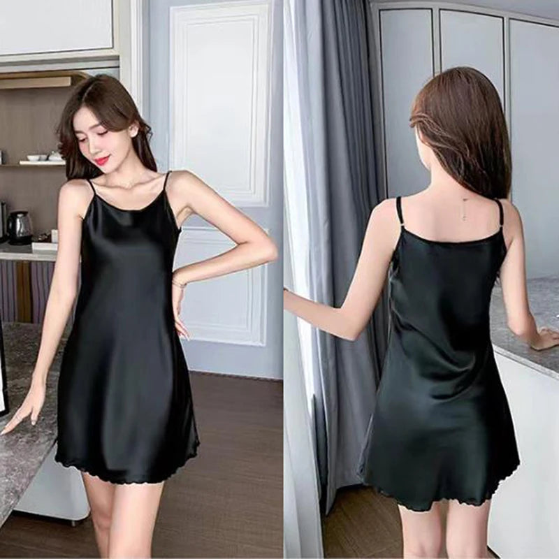 Sexy Pajamas Women's Silk Suspender Nightdress Ladies Ice Silk Thin Halter Home Service
