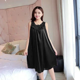 Summer Imitation Silk Nightgowns Women 2025 Sexy Sleepwear Nightwear Female  Spaghetti Strap Underwear Lace Breathable Homewear