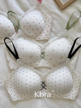 Lace Contrast Floral Print Lingerie for Women, Small Chest Gathering, Seamless and Underwire Bra