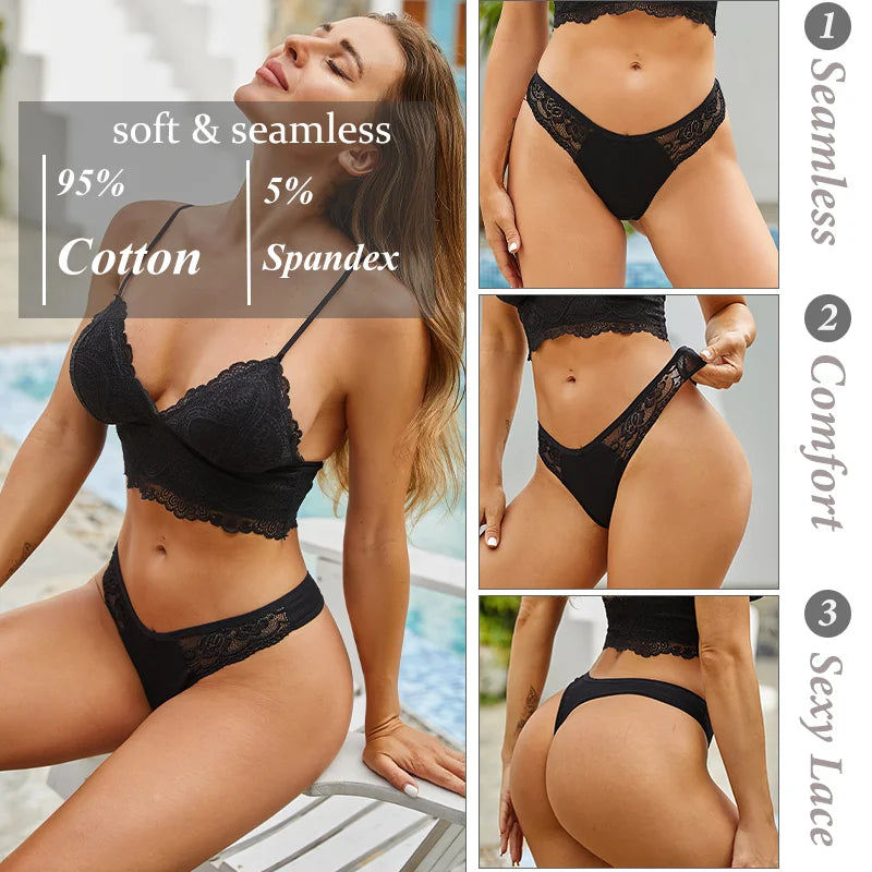 INTIMO SECRETS Cotton Lace G-String – Sexy Women’s Thong Panties S-XL