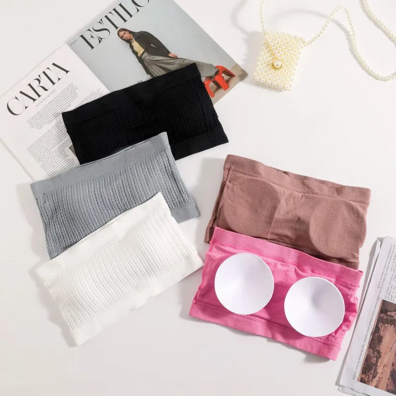 M-XL Seamless Tube Tops Women Strapless Crop Top Female Bandeau Bra Ribbed Sports Underwear Invisible Intimates Summer Bra