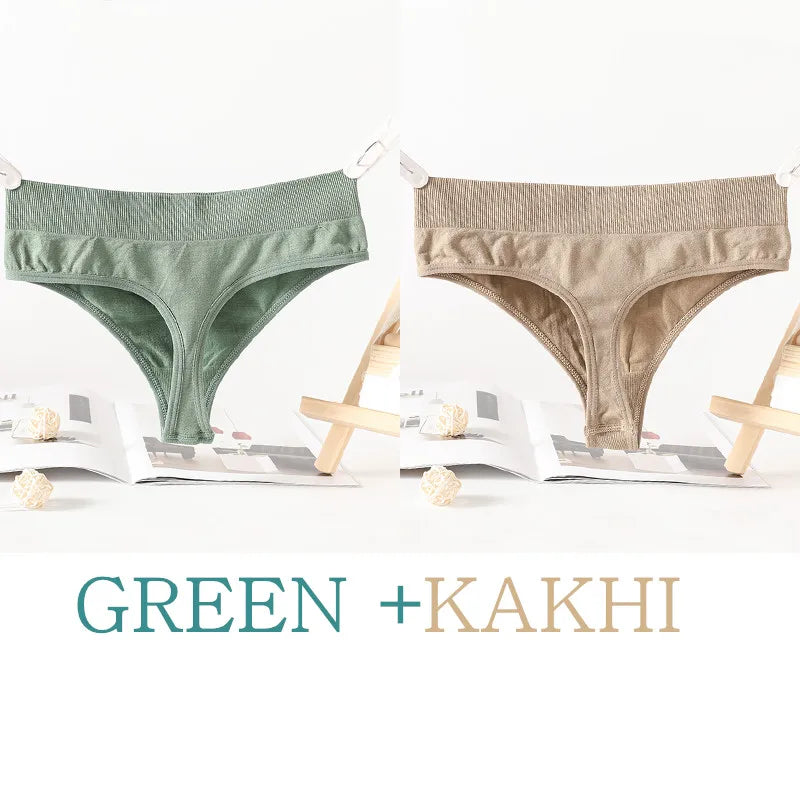 2PCS/Set Seamless G-String Panties Women Thongs Sexy Panty Lingerie Solid Color Female High Waist Thongs Women's Underwear