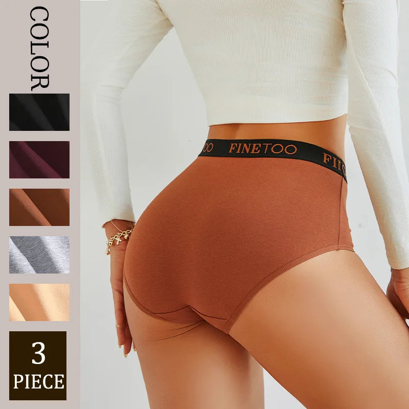 Finetoo 3Pcs Women's Cotton Briefs Women Seamless Plus SizePanties Breathable Underwear Female Low Waist Soft Lingerie S-XXL