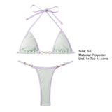 INTIMO SECRETS Women Contrast Halter Bikini Set Deep V Pearl Swimwear