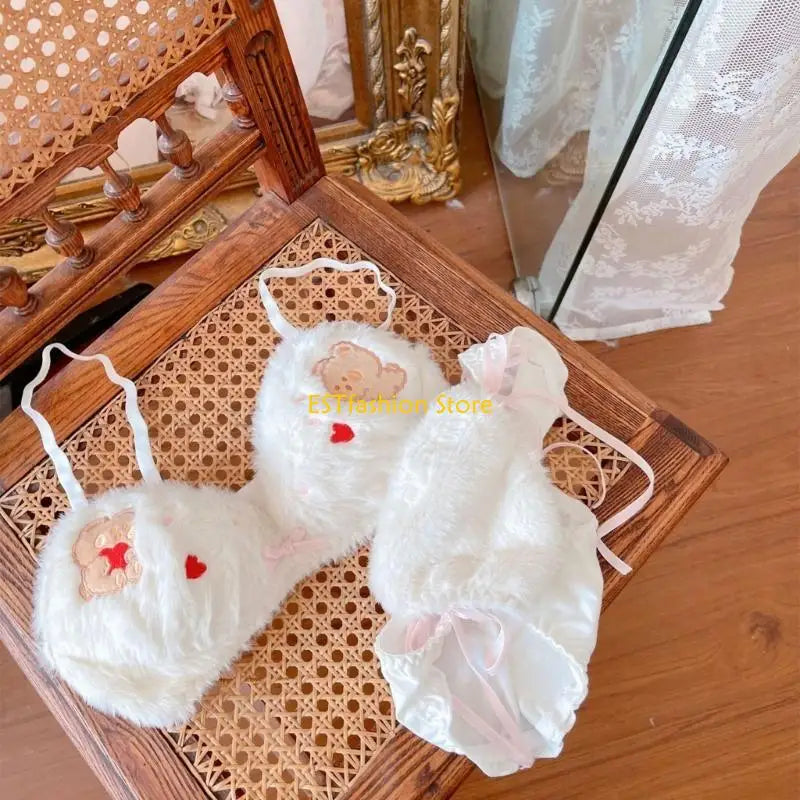 INTIMO SECRETS Anime Bear Plush Bra & Tie-Side Panty – Furry Lingerie Set