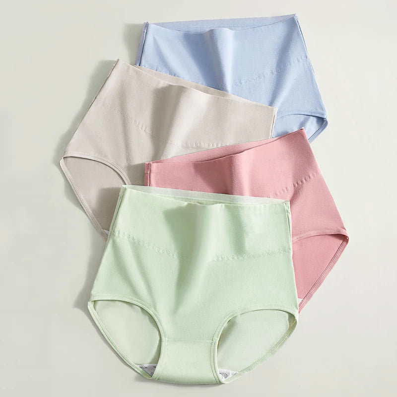 4Pcs High Waist Women Panties Body Shaper Underwear Cotton Sexy Ladies Briefs Slim Panty Breathable Solid Color Ladies Lingerie