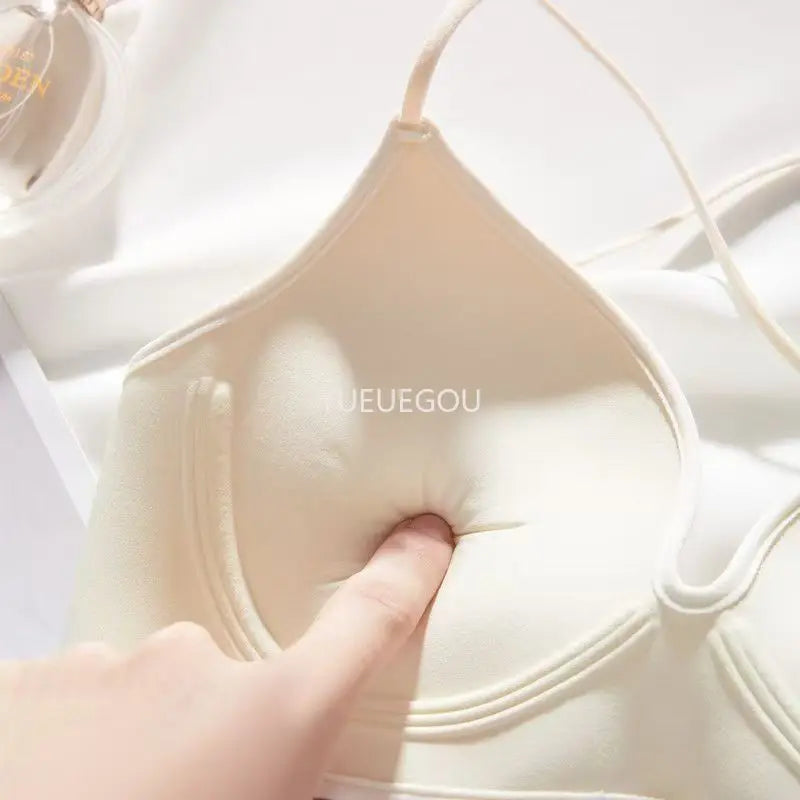 INTIMO SECRETS Women’s Thick Push-Up Bra – AA Cup, Wireless, Cross Strap, Seamless T-Shirt Bra