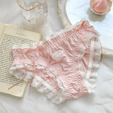 Kawaii Lingerie Lace Underwear Women Girls Blue Pink Ruffles Panties Briefs Japanese Sexy Cute Thongs Lolita Panty