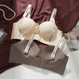 Seamless Letter Print Push Up Bras for Women Without Steel Rings Trendy Underwear Anti-Slip Small Chest Bra Adjustable Straps