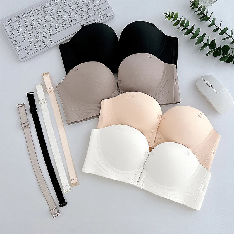 FINETOO 1PCS Women's Push-up Strapless Bras Front Buckle Brassiere Sexy Girls Small Chest Underwear Front Closure Sexy Bra