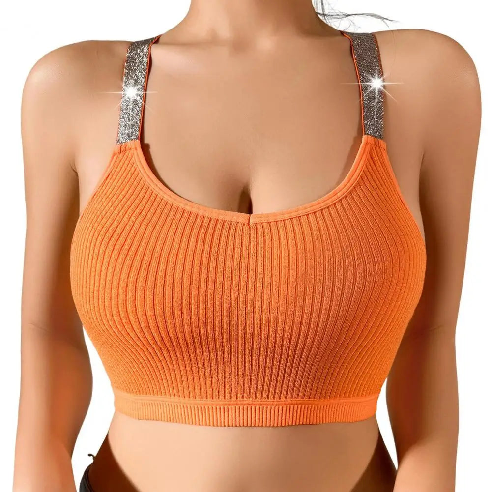 INTIMO SECRETS Women’s Smooth Shape Sports Bra – Lightweight Molded Cup with Glitter Straps