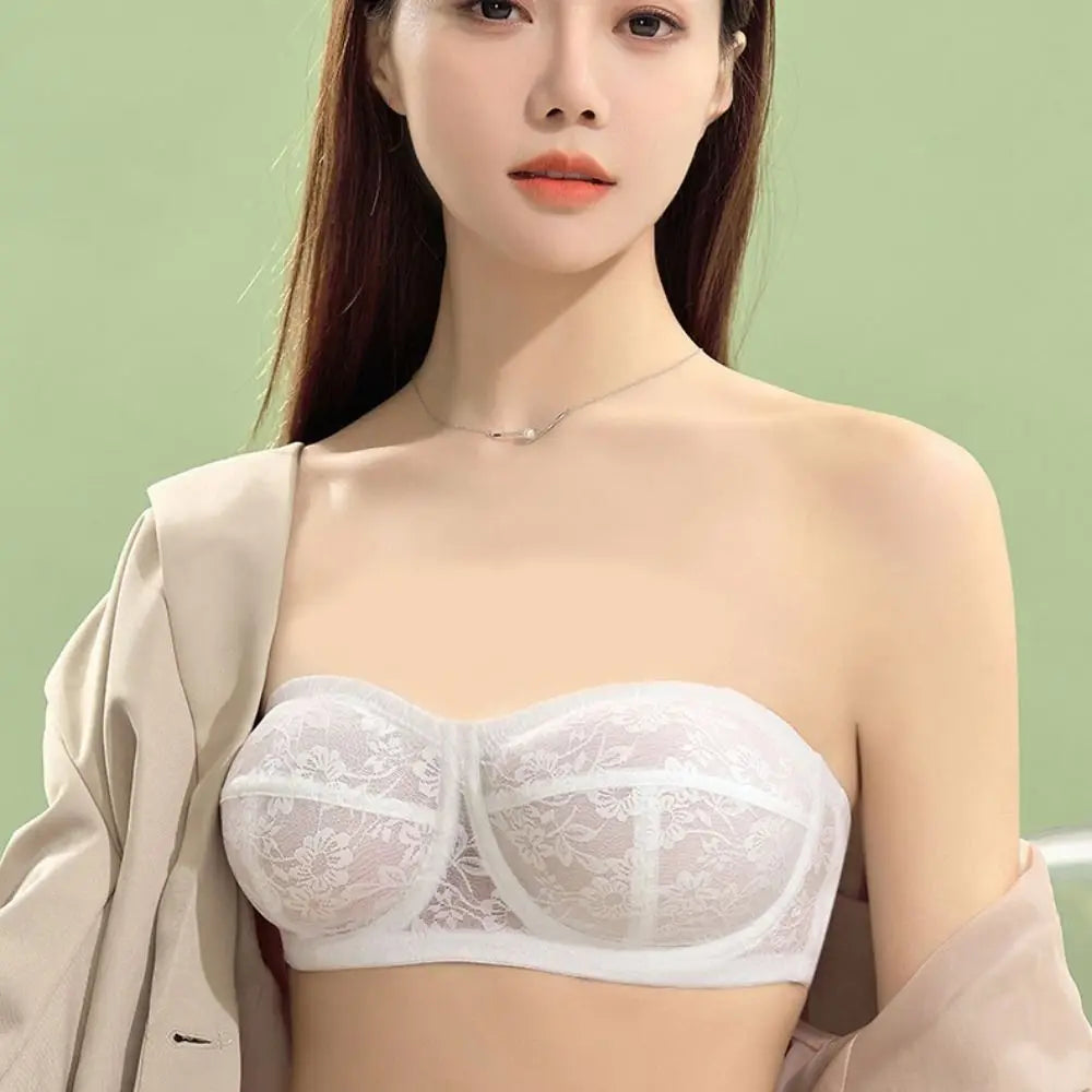 INTIMO SECRETS Women’s Mesh Lace Transparent Bra – Seamless Push-Up Invisible Lingerie for Wedding