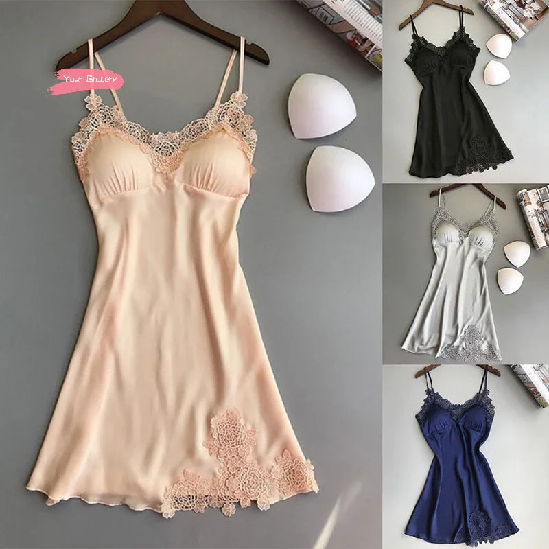 Sexy Pajamas Women's Silk Suspender Nightdress Ladies Spring And Summer Ice Silk Thin Halter Home Service Satin Night Dresses