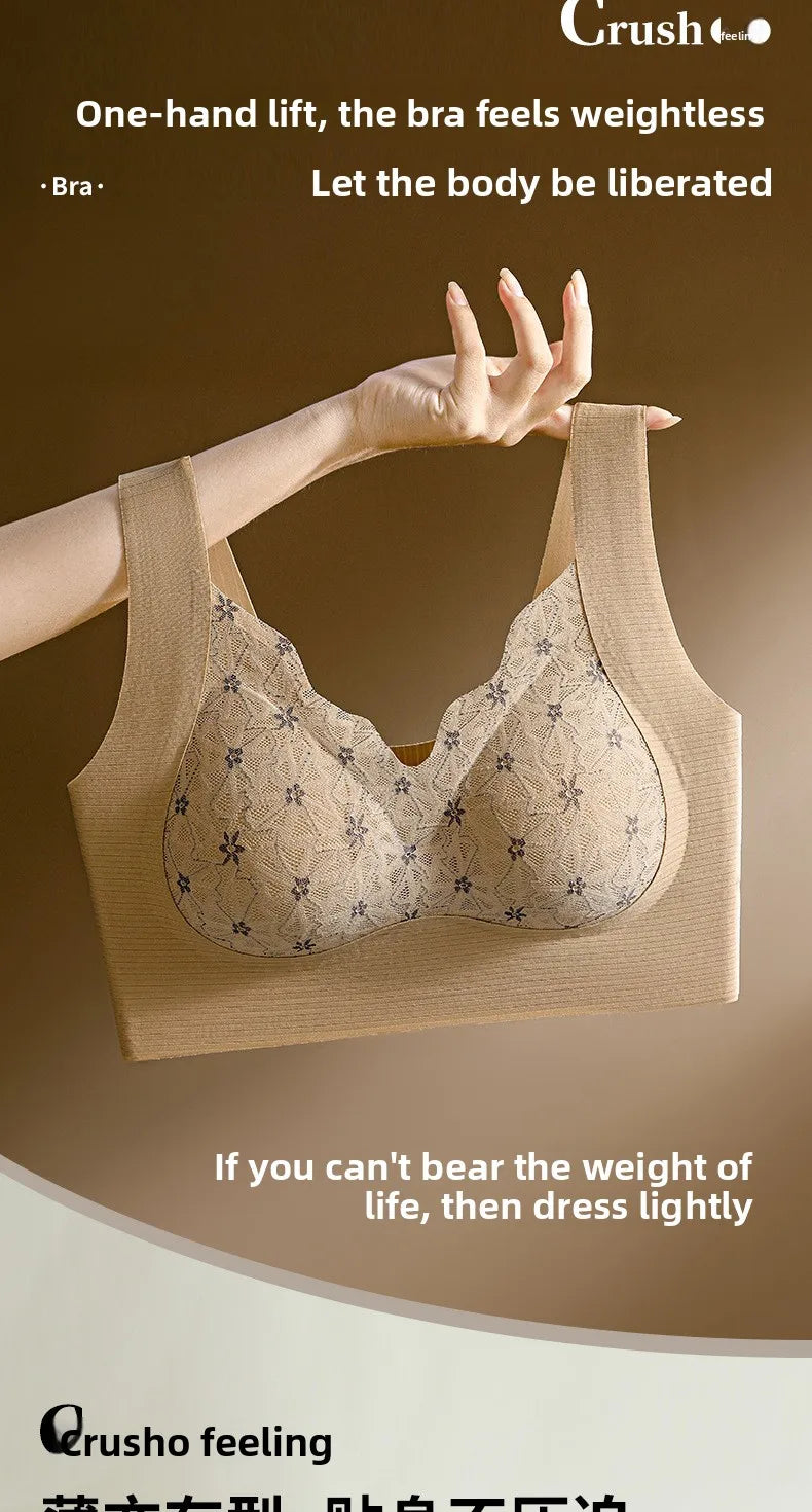 Seamless Lace Backless Bra Vest Fixed Cup Push-Up Side Breast Collection Wireless Vest Style Sleep Bra