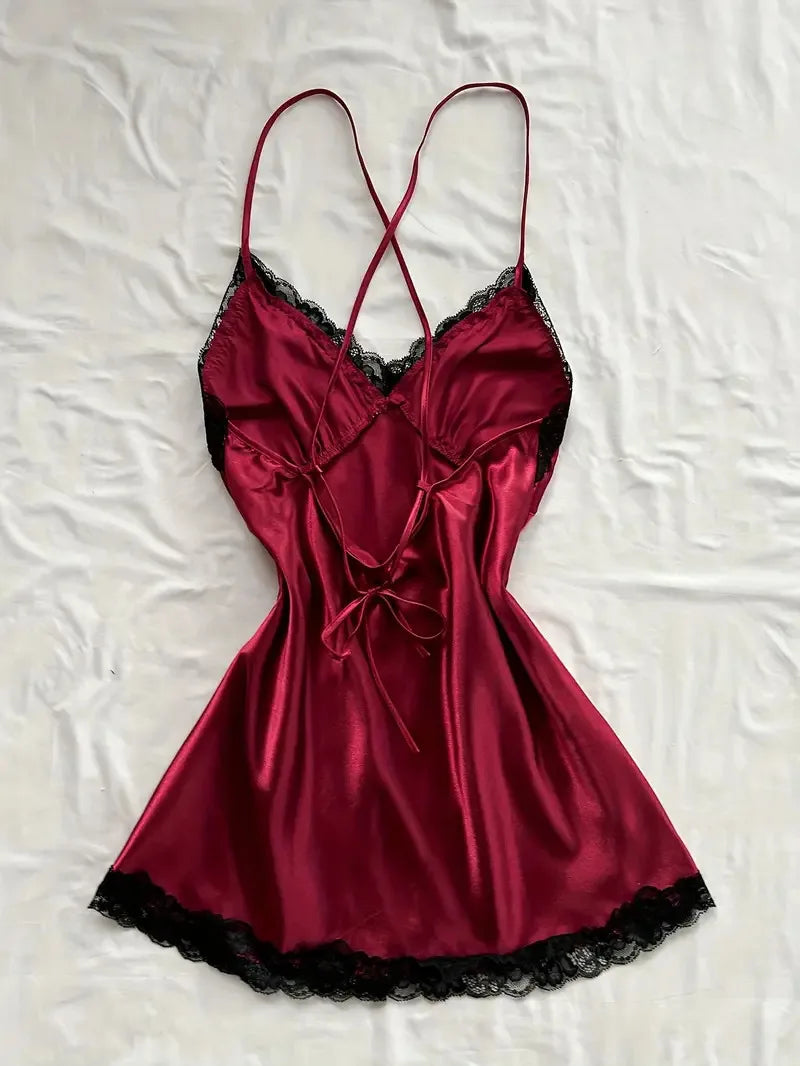 Off Shoulder Ultra Short Sexy Bras Pajamas Home Dresses Night Shirts Sexi Women's Nightgown Silk Lingerie See Through Dress