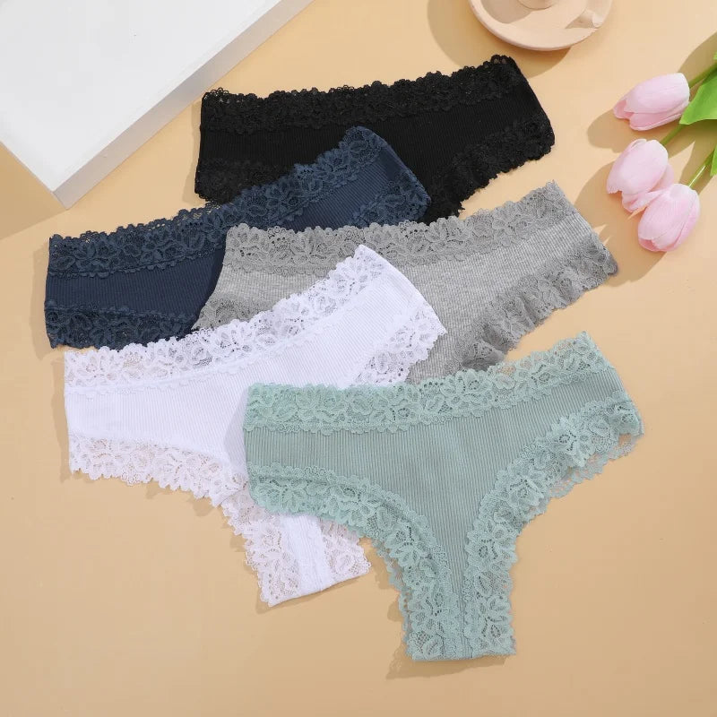 4Pcs/Set Women's Cotton Panties Lace Sexy Brazilian Pants Floral Lace Underwear Trendy Patchwork Briefs  Female Soft Underpants