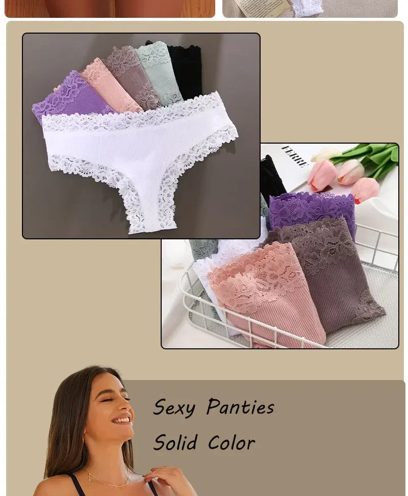 INTIMO SECRETS Women’s Low-Waist Seamless Lace Cotton Panties – Breathable Bikini Underwear