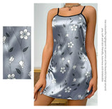 Women's Sleepwear Summer Floral Print Satin Nightgown Casual Sleeveless Backless Slip Night Dress Sexy Nightdress Home Clothes
