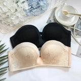 INTIMO SECRETS Women’s Sexy Strapless Bra – Black Lace Seamless Push-Up Invisible Bralette
