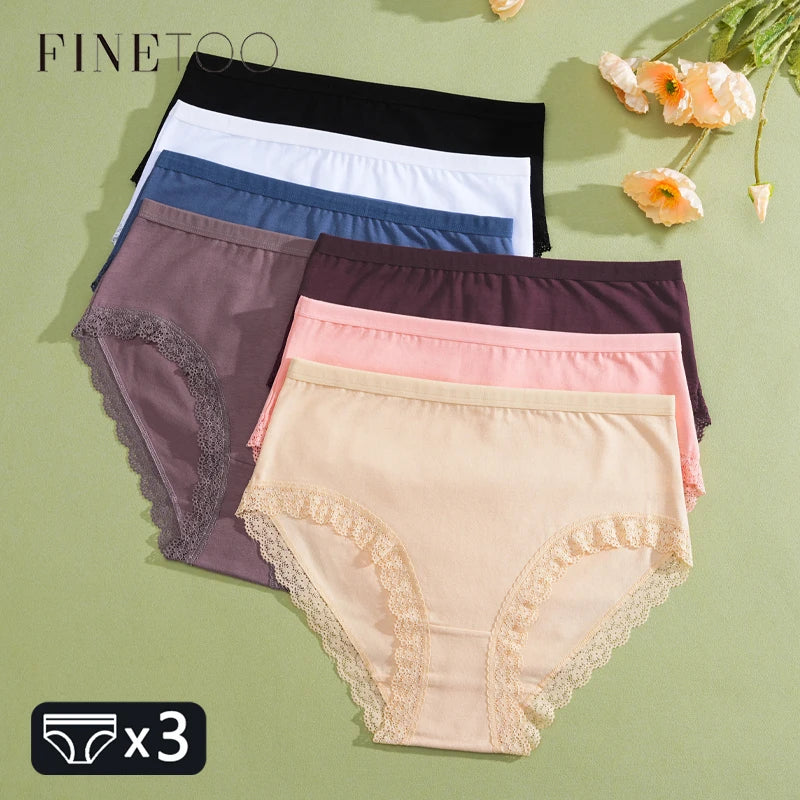 INTIMO SECRETS 3PCS Cotton Lace Panties – Plus Size Women’s Mid-Waist Lingerie