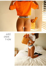 INTIMO SECRETS Letter Printed Wide Belt Thong – Sexy Hollow Out Mesh T-Pants G-String for Women