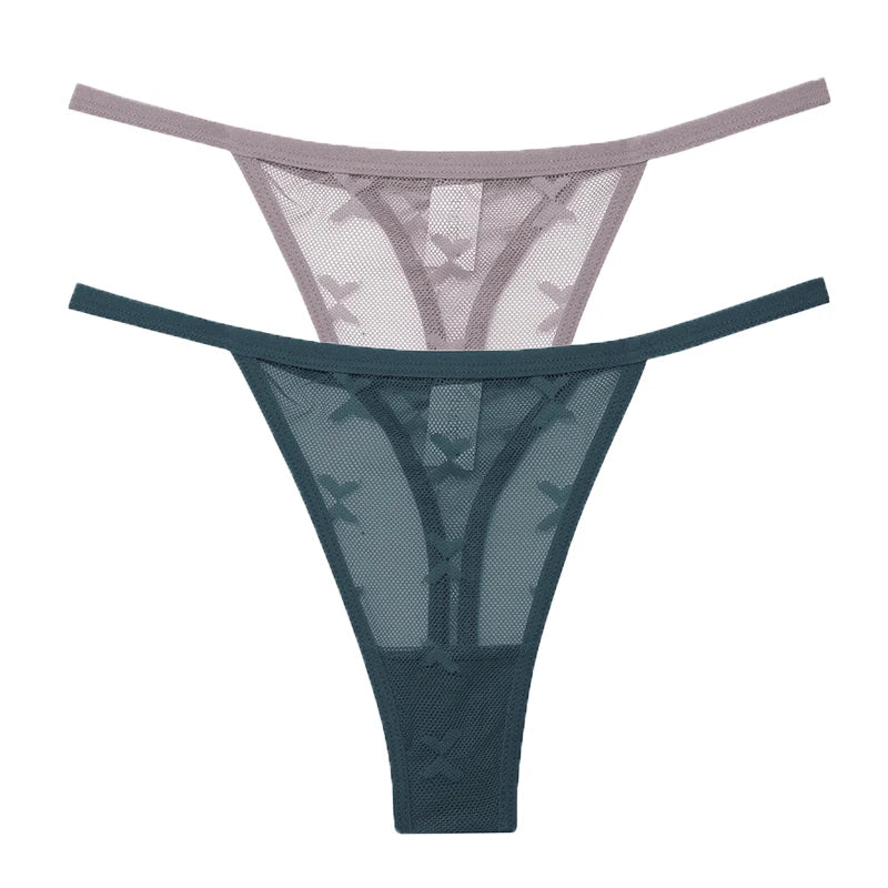 INTIMO SECRETS 2PCS Mesh Thongs – Transparent Seamless G-String Underwear for Women S-XL
