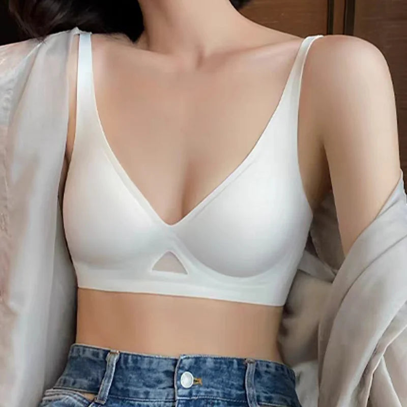 Women Wireless Bra Deep V Hollow Out Underwear Female Seamless Bras Ladies Comfortable 3/4 Cup Brassiere Girls Soft Lingerie New