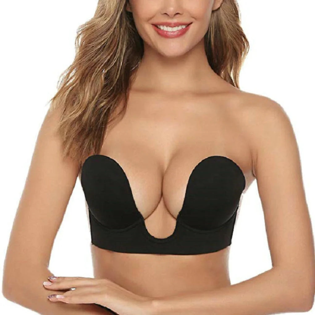 INTIMO SECRETS Strapless U-Shaped Silicone Bra – Invisible Adhesive Push-Up Backless Lifting Bralette