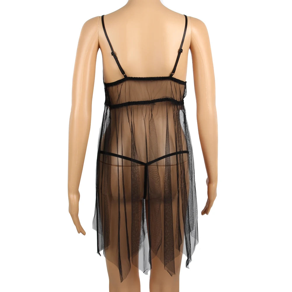 2024 New Lace Sexy Women Nightgown Split Sexy Short Skirt Pajama Sheer Seduction Set With G-String Split Dress For Women Gift