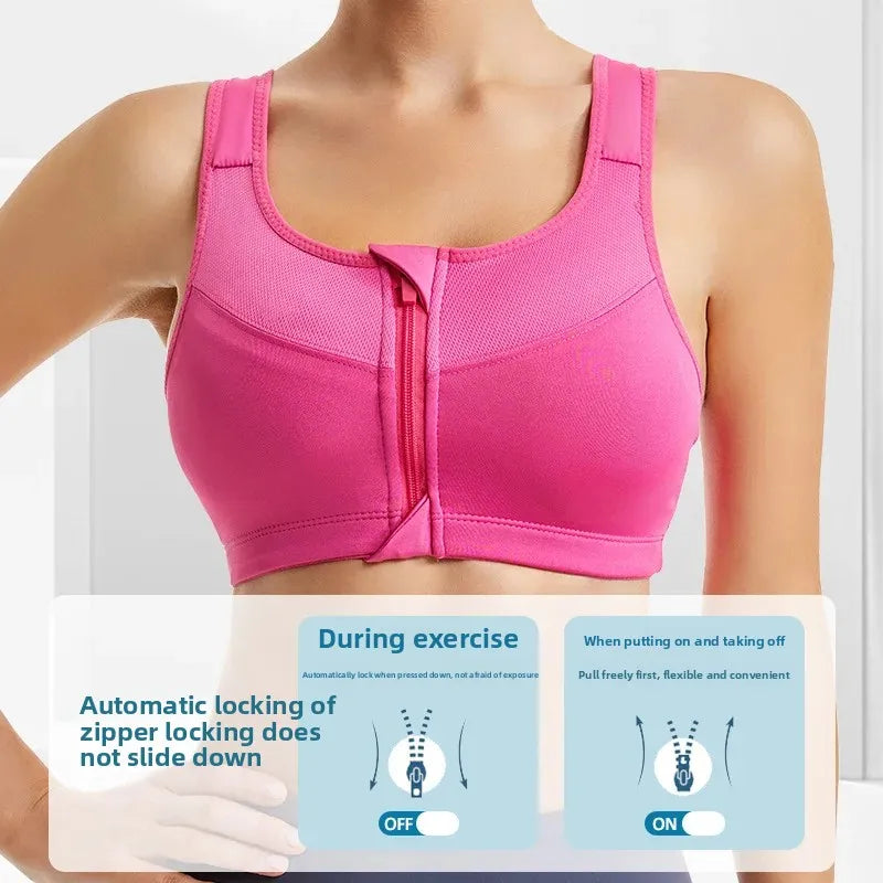 INTIMO SECRETS Women’s Shockproof Sports Bra – Front Zipper Yoga Vest