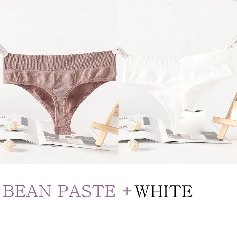 2PCS/Set Seamless G-String Panties Women Thongs Sexy Panty Lingerie Solid Color Female High Waist Thongs Women's Underwear