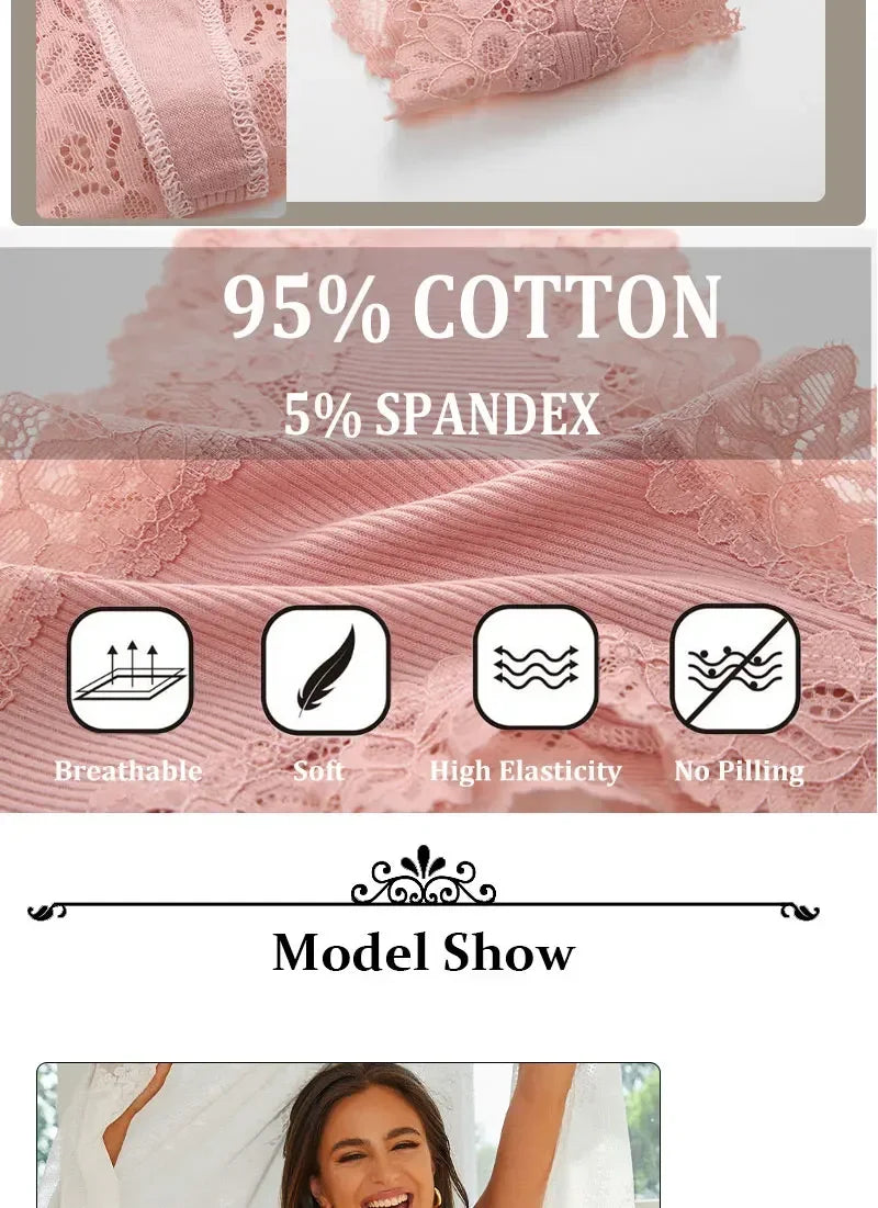 INTIMO SECRETS Women’s Low-Waist Seamless Lace Cotton Panties – Breathable Bikini Underwear