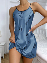 Heart Letter Print Nightdress Casual Round Neck Spaghetti Strap Sleep Dress Women's Sleepwear Dresses