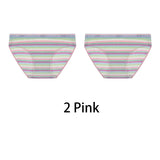 2PCS/Set Women Cotton Plus Size Panties M-4XL Comfort Underwear Sexy Colorful Rainbow Striped Lingerie Girls Cute Briefs NK608