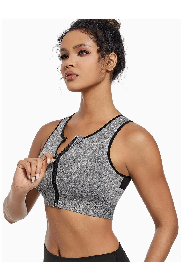 INTIMO SECRETS Women’s High-Impact Sports Bra – Zipper Yoga Vest