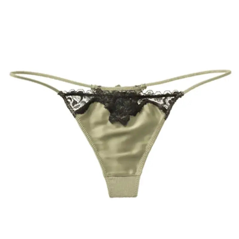 INTIMO SECRETS Embroidered Lace Thong – Seamless Satin T-Back G-String