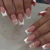 24pcs/set short square fake nails for women cute bride heart white french tips faux ongles y2k press on false nail supplies