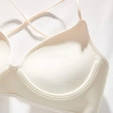 INTIMO SECRETS Women’s Thick Push-Up Bra – AA Cup, Wireless, Cross Strap, Seamless T-Shirt Bra