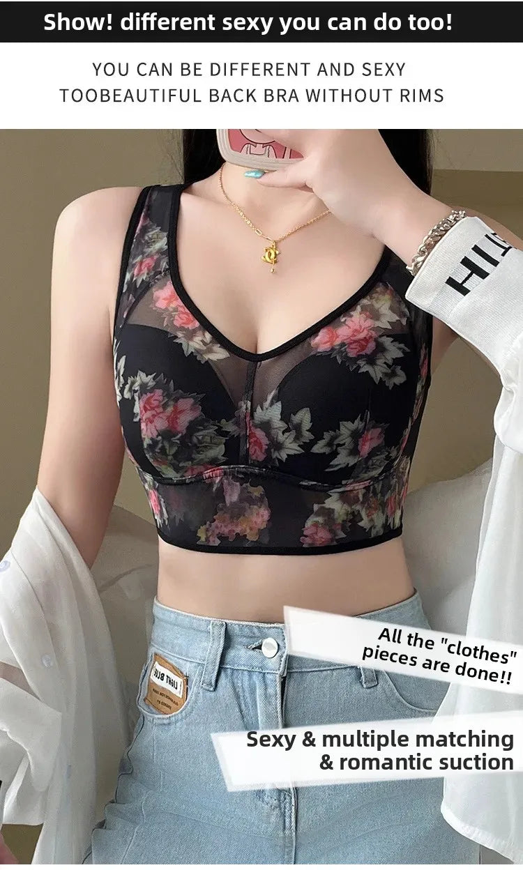 Plus Size Fixed Cup Bra Wireless Breathable Summer Thin Underwear One-Piece Vest Style for Middle-Aged And Elderly People