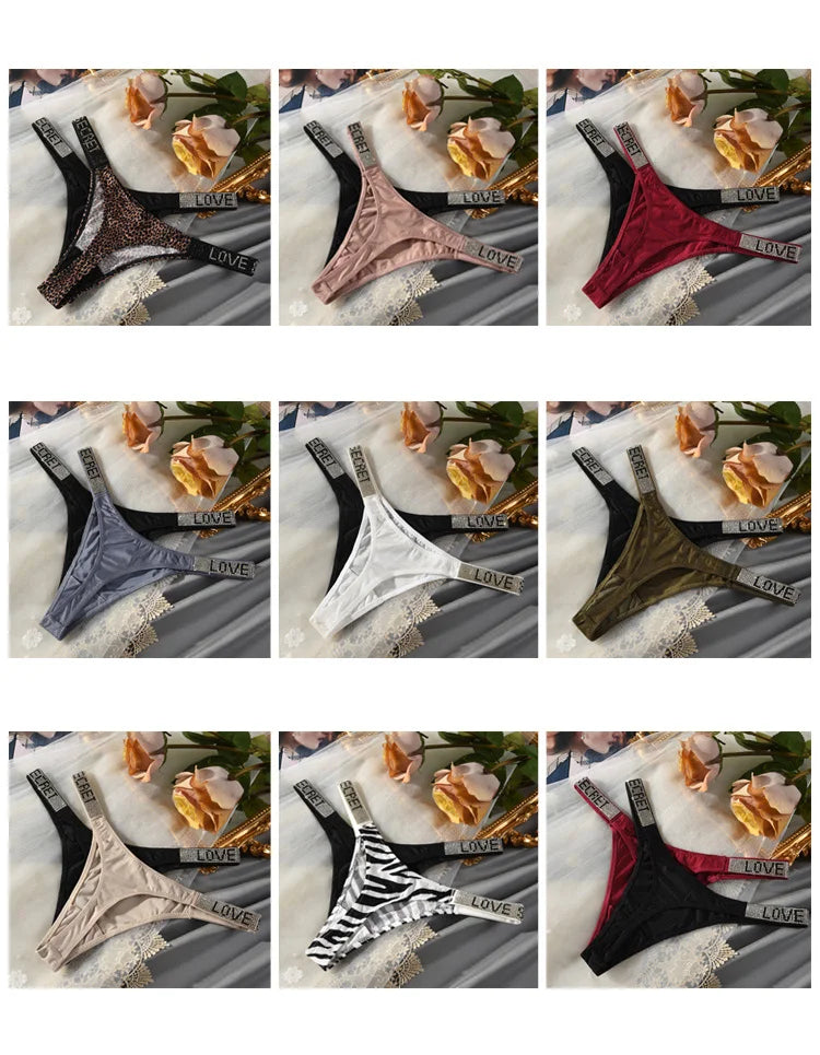 INTIMO SECRETS Rhinestone Thongs – Sexy Low-Waist G-String Underwear for Women S-XL