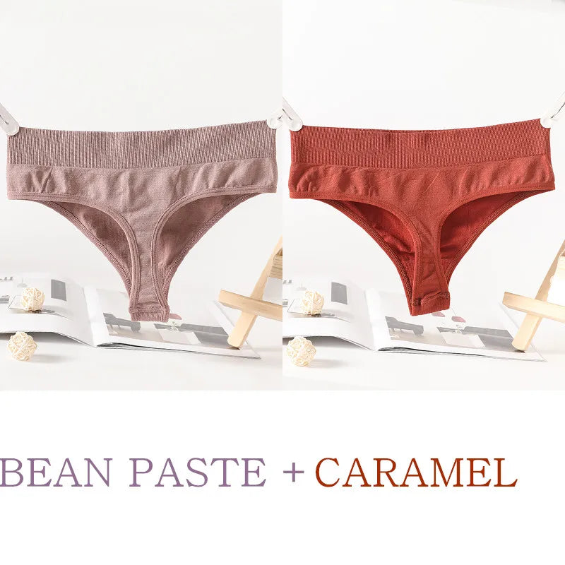 2PCS/Set Seamless G-String Panties Women Thongs Sexy Panty Lingerie Solid Color Female High Waist Thongs Women's Underwear