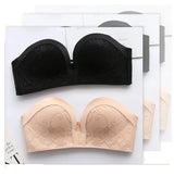 INTIMO SECRETS Women’s Sexy Strapless Bra – Black Lace Seamless Push-Up Invisible Bralette