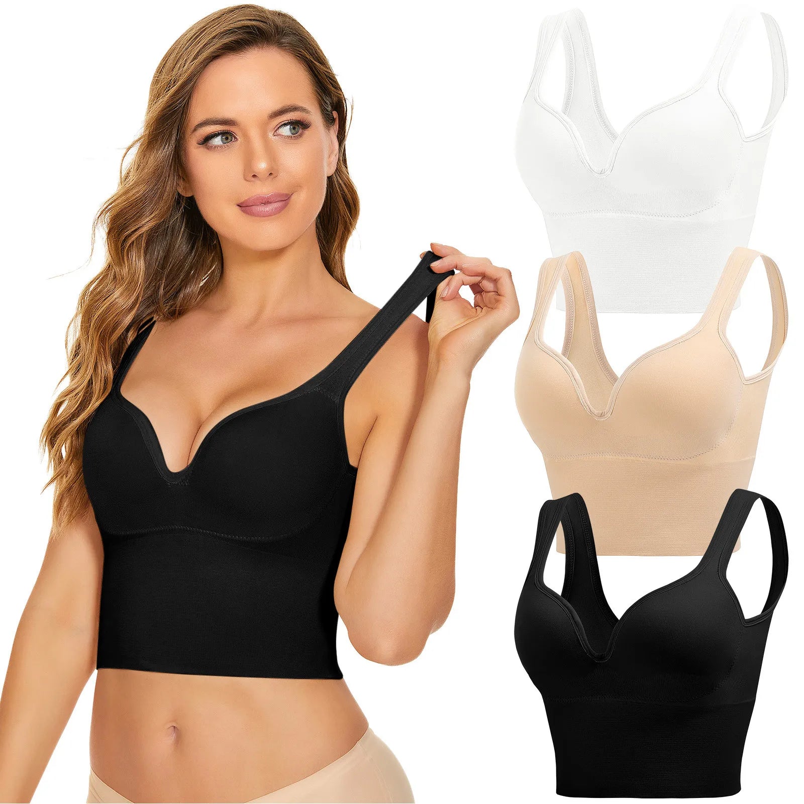 INTIMO SECRETS Women’s High-Elastic Wireless Sports Bra – Plus Size Removable Pads Bralette