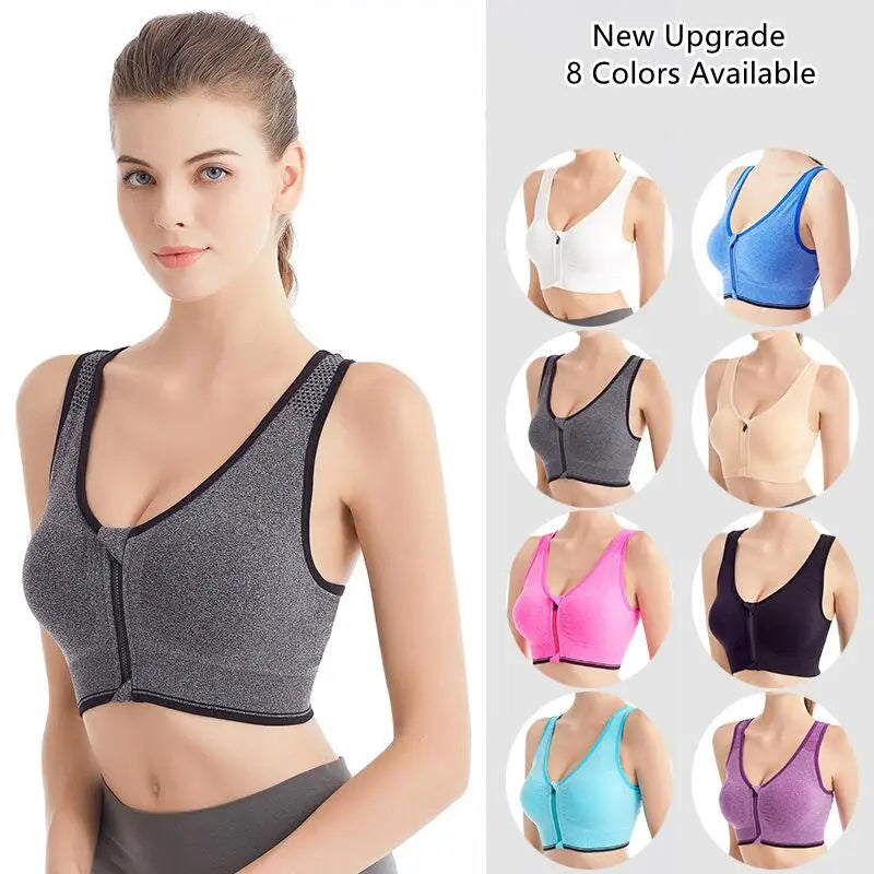 INTIMO SECRETS Front Zipper Sports Bra – Wire-Free Seamless Active Bra