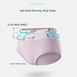 4PCS High Waist Women's Panties Breathable Cotton Panty Lovely Print Ladies Underwear Plus Size Female Lingerie Girls Briefs