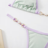 INTIMO SECRETS Women Contrast Halter Bikini Set Deep V Pearl Swimwear